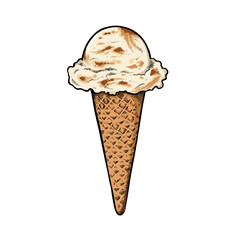 Salted caramel ice cream cone, Homemade caramel sherbet flavor ice cream hand drawn