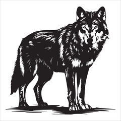 Silhouette of a Wolf with intricate body details on a White background.