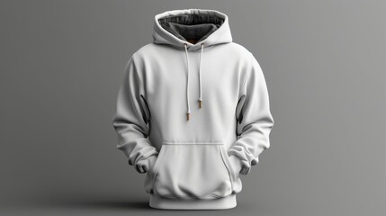 A white hoodie is displayed on a grey background - Powered by Adobe