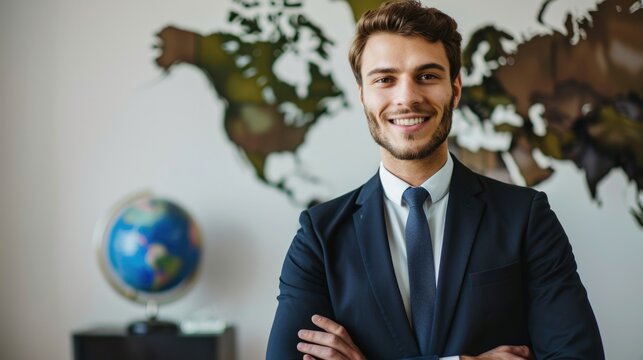Best Boss Ever. Proud Businessman in Suit Showing Off World's Best Boss Ever Label in a Commerce