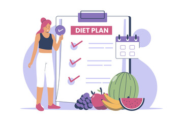 Diet plan checklist concept. Healthy diet plan schedule checklist. Flat illustration concept