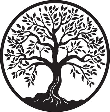 recommend clip art: line art nature logo vector design oak tree inside circle, abstract tree logo symbol inside circle
                    
