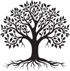 line art nature logo vector design oak tree inside circle, abstract tree logo symbol inside circle
