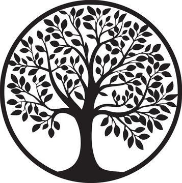 recommend clip art: line art nature logo vector design oak tree inside circle, abstract tree logo symbol inside circle
                    