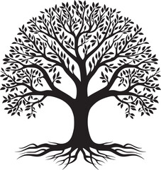 Obraz premium line art nature logo vector design oak tree inside circle, abstract tree logo symbol inside circle 