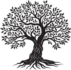 line art nature logo vector design oak tree inside circle, abstract tree logo symbol inside circle
