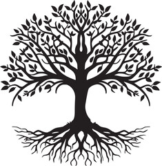 Obraz premium line art nature logo vector design oak tree inside circle, abstract tree logo symbol inside circle 