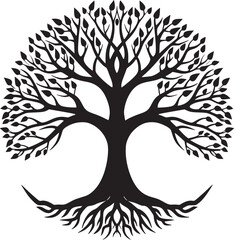 line art nature logo vector design oak tree inside circle, abstract tree logo symbol inside circle
