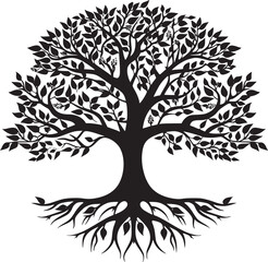 Obraz premium line art nature logo vector design oak tree inside circle, abstract tree logo symbol inside circle 