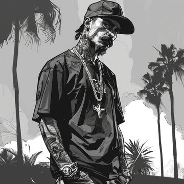 Cholo Style: Old School Mexican Gangster Character with Hip Hop Fashion and Street Art Design