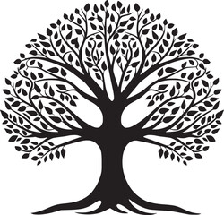 line art nature logo vector design oak tree inside circle, abstract tree logo symbol inside circle
