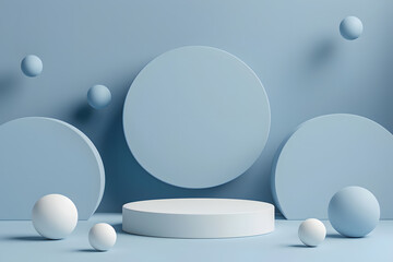 Mockup podium for product presentation, blue abstract geometry 3d render. Generative Ai.