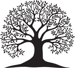 Obraz premium line art nature logo vector design oak tree inside circle, abstract tree logo symbol inside circle 