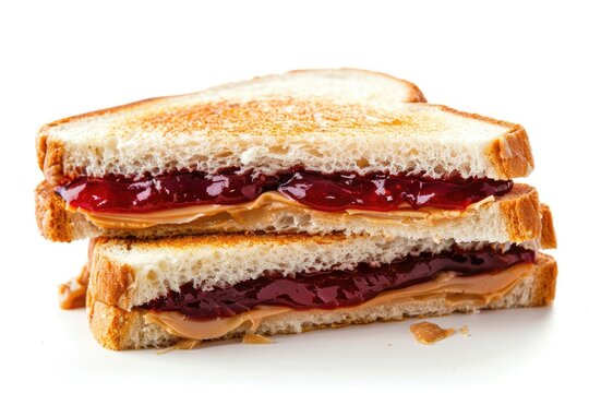 PBJ Sandwich on White Background. Peanut Butter and Jelly Meal with Bread Snack