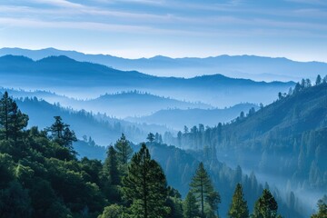 Fototapeta premium Layers of Blue Mountains in Early Morning: Calaveras County, California - A Breathtaking Landscape