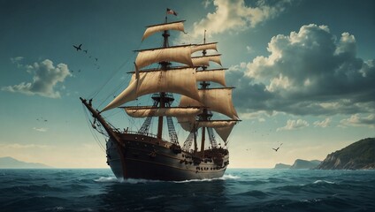 photo of a wooden cruise ship that looks epic made by AI generative