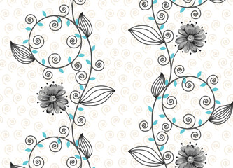 Fototapeta premium botanical ethnic stripe concept background rotary printing seamless pattern design illustration in turquoise grey color combination digital home textile apparels