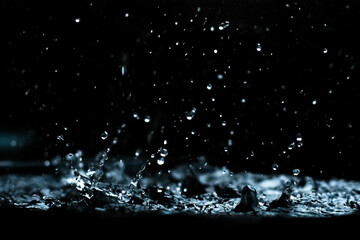 Texture of rain and fog on a black background overlay effect, Abstract splashes of rain water