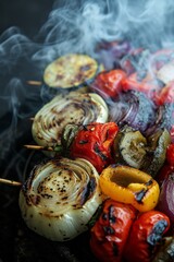 Fototapeta premium Grilled baked vegetables, healthy eating concept, vertical 
