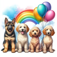 Many puppies with balloons image art art harmony has illustrative meaning illustrator.