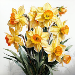 Watercolor Daffodil Illustration, Generative Ai