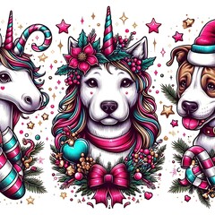 Many unicorns with christmas decorations art attractive harmony used for printing illustrator