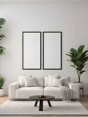 Mockup poster frame in modern living room interior background, interior mockup design, frame mockup
