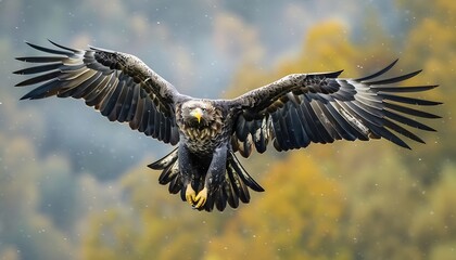 Naklejka premium Adult white-tailed eagle in flight. Scientific name: Haliaeetus albicilla, also known as the ern, erne, gray eagle, Eurasian sea eagle, and white-tailed sea eagle.