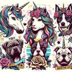 unicorn cat and dog animals art attractive harmony has illustrative meaning card design illustrator illustrator.