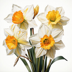 Watercolor Daffodil Illustration, Generative Ai