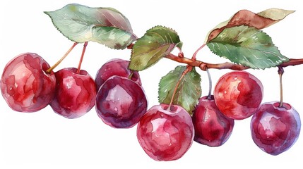 Chokecherry Fruit in Stunning Watercolor.
