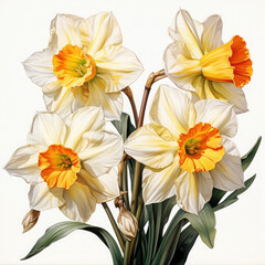 Watercolor Daffodil Illustration, Generative Ai