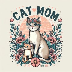 A cat and kitten in flowers attractive lively has illustrative meaning used for printing illustrator.