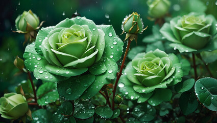 Water drops on a beautiful colorful rose flowers gardens background design wallpaper