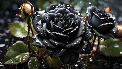 Water drops on a beautiful colorful rose flowers gardens background design wallpaper