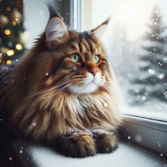 A cat sitting on a window sill image harmony lively has illustrative meaning illustrator.