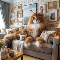 A cat sitting on a couch photo attractive harmony used for printing illustrator.