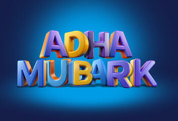 Adha 3D Mubarak English lettering design on limbo background
