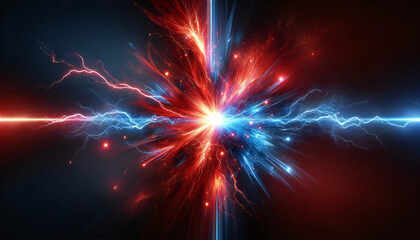 Fototapeta premium 赤と青の雷. バーサス背景. Red and blue lightning. Versus background. AI generated.