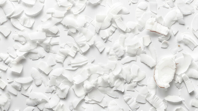 Coconut pieces are scattered across the background