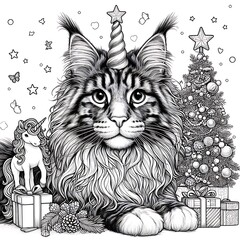 A cat with a unicorn horn harmony lively used for printing card design illustrator.