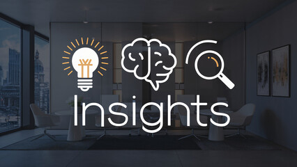 The Word Insights Written Below the Icons of Innovation, Knowledge and Analysis