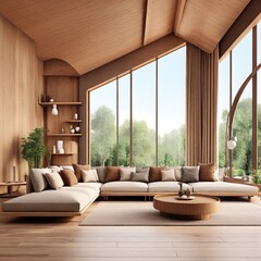 Interior living modern style, 3D rendering, 3D illustration