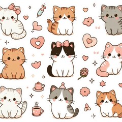 A collection of cartoon cats realistic lively used for printing illustrator illustrator.