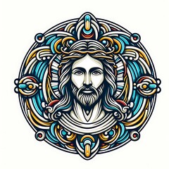 A colorful art of a jesus christ with long hair art used for printingused for printing illustrator.