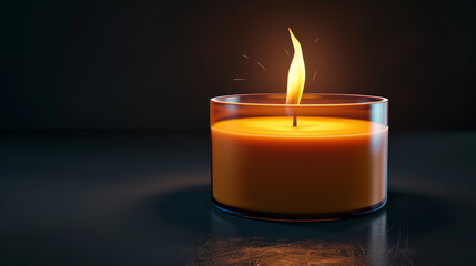 Candle with a brightly burning flame on a dark background, with sparks symbolizing light and hope. Styled in intense shades of orange and yellow.