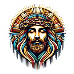 Fototapeta premium A colorful drawing of a jesus christ with a crown of hair harmony lively used for printing card design illustrator.