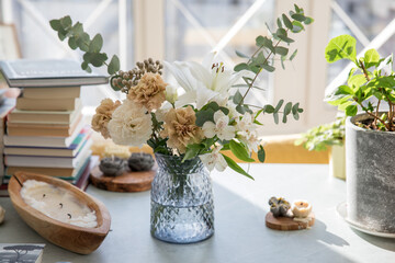 Decorative bouquet with carnations in a vase