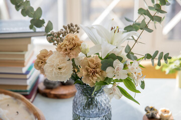 Decorative bouquet with carnations in a vase
