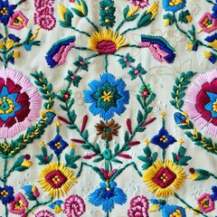 Detailed floral design on a table cloth, perfect for home decor